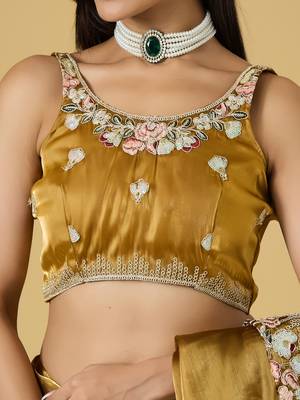 gold color smart tissue fabric sequins work smart bollywood saree 5