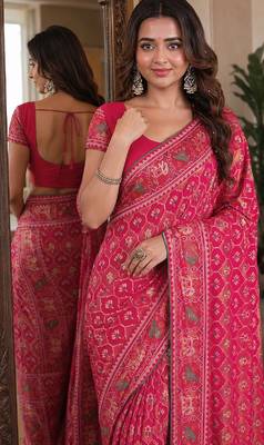 Pink soft silk blend banarasi jacuard work festive saree with unstitched blouse piece 2
