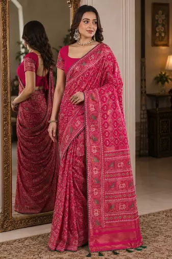 Pink soft silk blend banarasi jacuard work festive saree with unstitched blouse piece