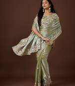 pista color smart tissue fabric sequins work smart bollywood saree