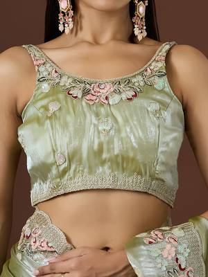 pista color smart tissue fabric sequins work smart bollywood saree 5