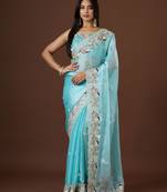 sea green color smart tissue fabric sequins work smart bollywood saree