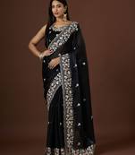 black color smart tissue fabric sequins work smart bollywood saree