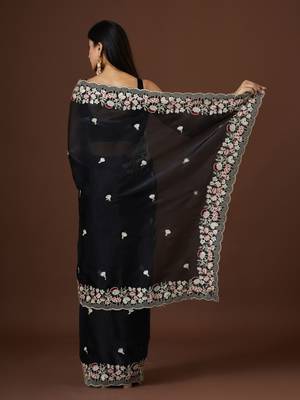 black color smart tissue fabric sequins work smart bollywood saree 2