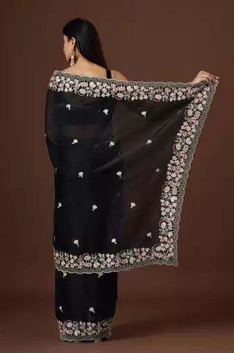 black color smart tissue fabric sequins work smart bollywood saree