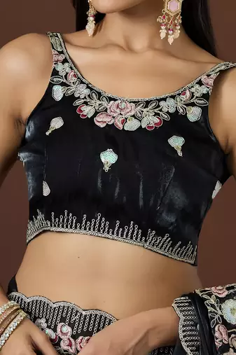 black color smart tissue fabric sequins work smart bollywood saree