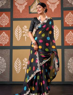 Black color smart chiffon fabric designer embroidered smart and elegant saree 1