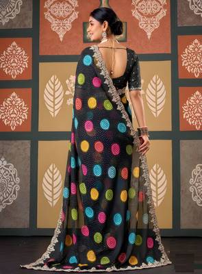 Black color smart chiffon fabric designer embroidered smart and elegant saree 2