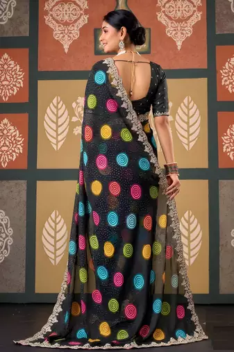 Black color smart chiffon fabric designer embroidered smart and elegant saree