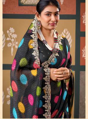 Black color smart chiffon fabric designer embroidered smart and elegant saree 3