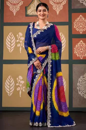 Blue color smart chiffon fabric designer embroidered smart and elegant saree