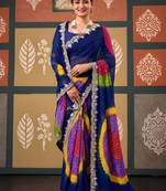 Blue color smart chiffon fabric designer embroidered smart and elegant saree