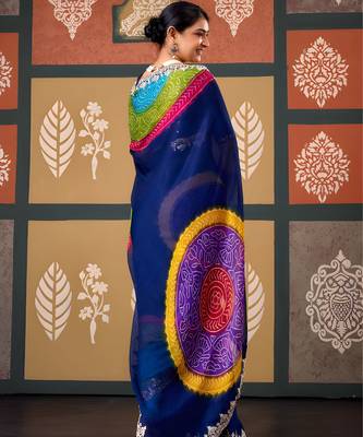 Blue color smart chiffon fabric designer embroidered smart and elegant saree 2