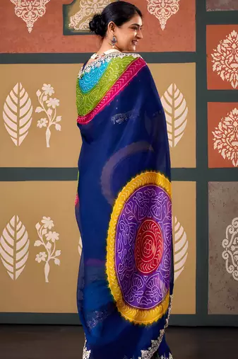 Blue color smart chiffon fabric designer embroidered smart and elegant saree