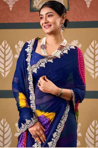 Blue color smart chiffon fabric designer embroidered smart and elegant saree