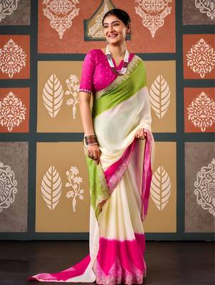 Pink color smart chiffon fabric designer embroidered smart and elegant saree 1