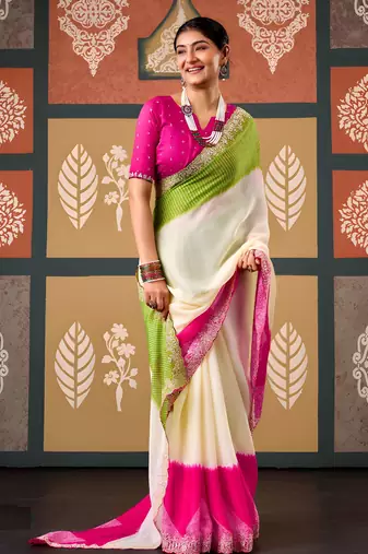 Pink color smart chiffon fabric designer embroidered smart and elegant saree