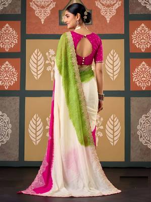 Pink color smart chiffon fabric designer embroidered smart and elegant saree 2