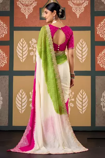 Pink color smart chiffon fabric designer embroidered smart and elegant saree