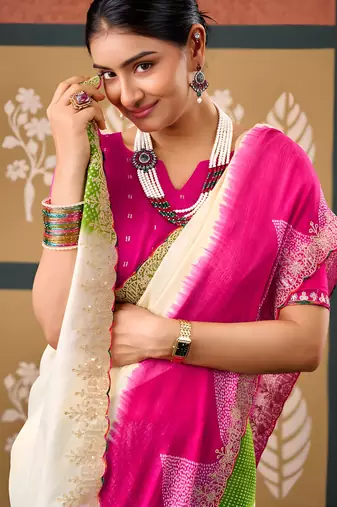 Pink color smart chiffon fabric designer embroidered smart and elegant saree