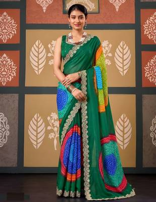 Green color smart chiffon fabric designer embroidered smart and elegant saree 1