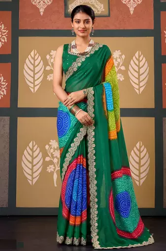 Green color smart chiffon fabric designer embroidered smart and elegant saree