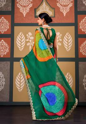 Green color smart chiffon fabric designer embroidered smart and elegant saree 2