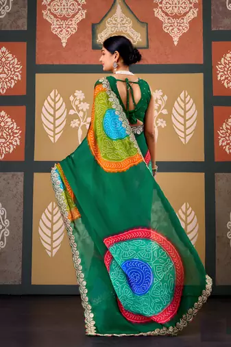 Green color smart chiffon fabric designer embroidered smart and elegant saree