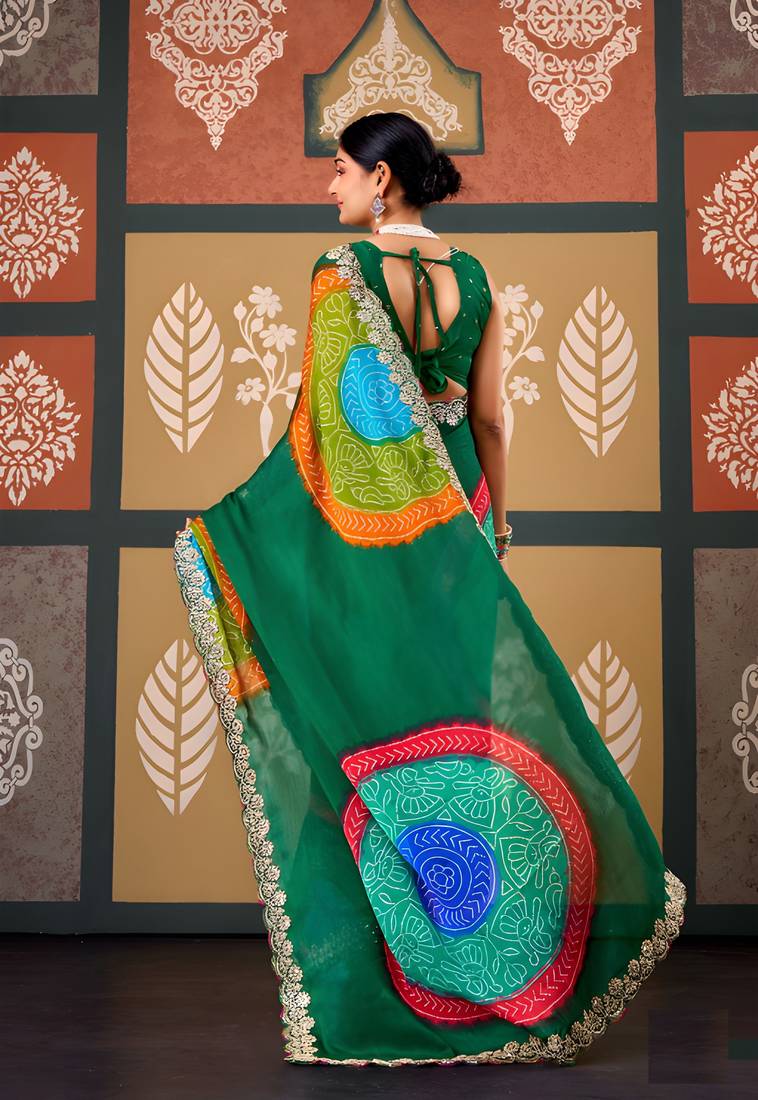 Green color smart chiffon fabric designer embroidered smart and elegant saree
