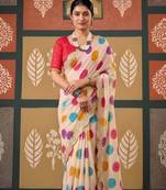 Cream color smart chiffon fabric designer embroidered smart and elegant saree