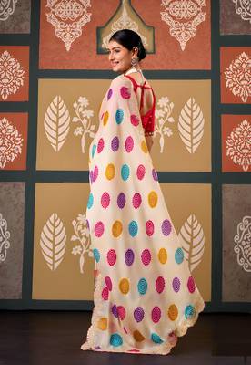 Cream color smart chiffon fabric designer embroidered smart and elegant saree 2