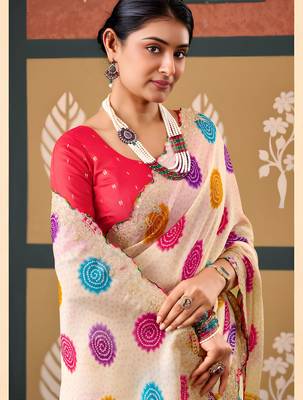Cream color smart chiffon fabric designer embroidered smart and elegant saree 3