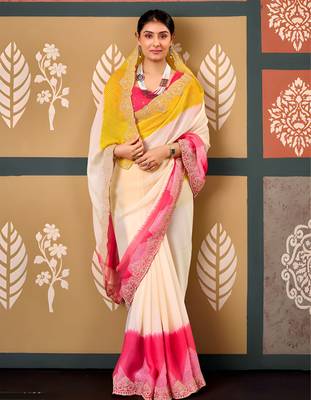 Multy color smart chiffon fabric designer embroidered smart and elegant saree 1