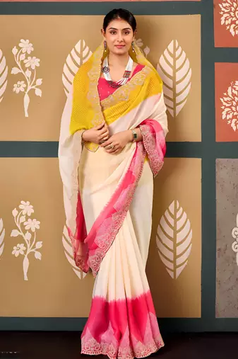 Multy color smart chiffon fabric designer embroidered smart and elegant saree