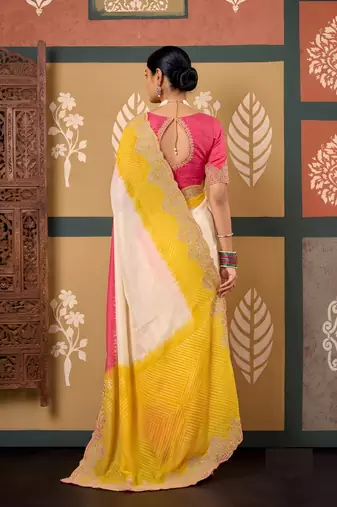 Multy color smart chiffon fabric designer embroidered smart and elegant saree