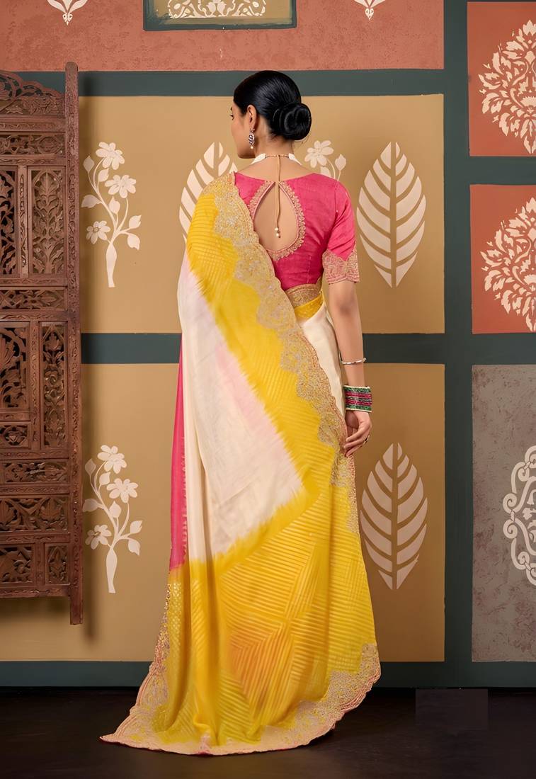 Multy color smart chiffon fabric designer embroidered smart and elegant saree