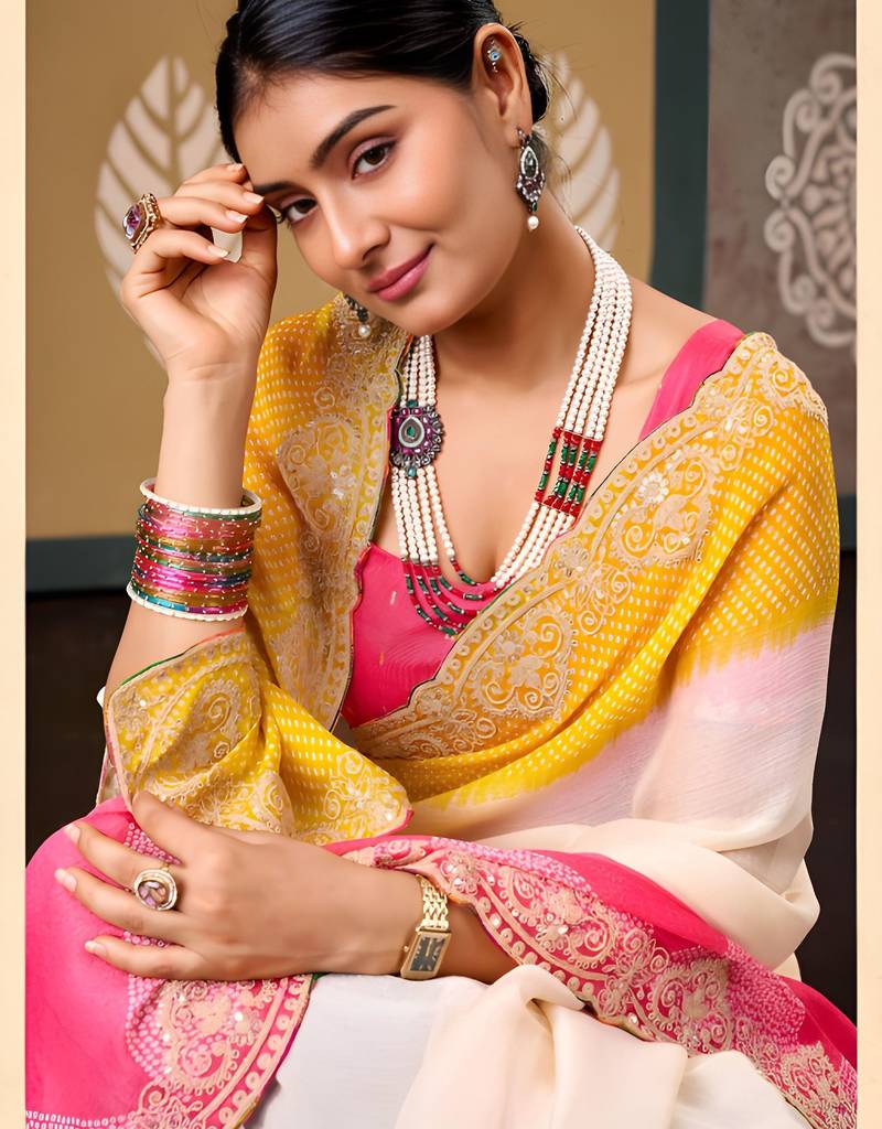 Multy color smart chiffon fabric designer embroidered smart and elegant saree