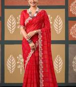 Red color smart chiffon fabric designer embroidered smart and elegant saree