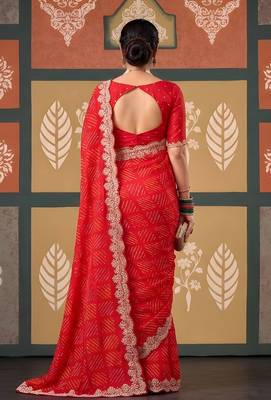 Red color smart chiffon fabric designer embroidered smart and elegant saree 2