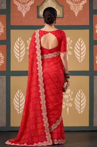 Red color smart chiffon fabric designer embroidered smart and elegant saree
