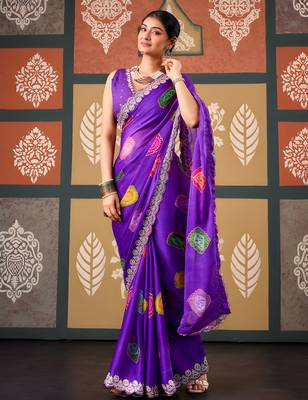 Violet color smart chiffon fabric designer embroidered smart and elegant saree 1