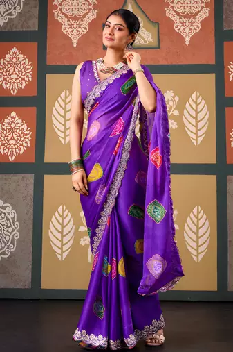 Violet color smart chiffon fabric designer embroidered smart and elegant saree