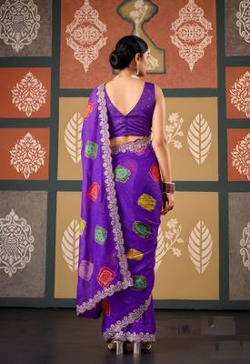 Violet color smart chiffon fabric designer embroidered smart and elegant saree 2