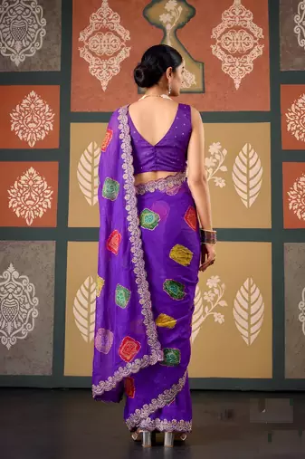 Violet color smart chiffon fabric designer embroidered smart and elegant saree