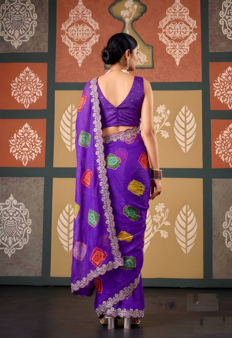 Violet color smart chiffon fabric designer embroidered smart and elegant saree