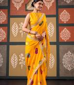 Yellow color smart chiffon fabric designer embroidered smart and elegant saree