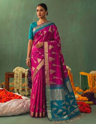 pink color smart ethnic woven designer soft silk blend fabric ceremonial saree 1