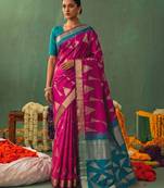 pink color smart ethnic woven designer soft silk blend fabric ceremonial saree