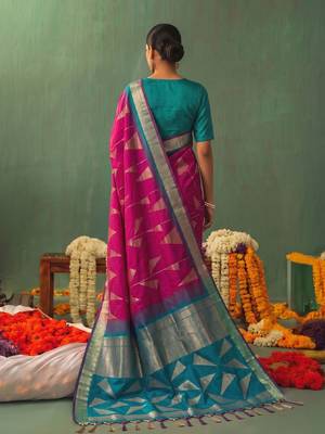pink color smart ethnic woven designer soft silk blend fabric ceremonial saree 2