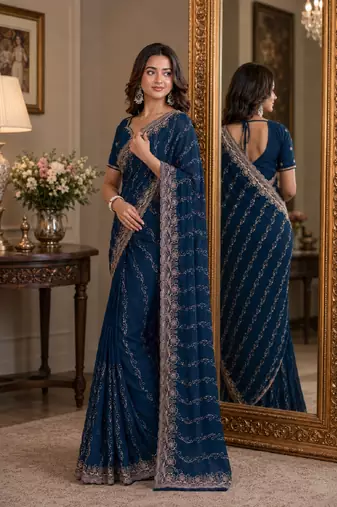 Morpich soft georgette embroidery work festive saree with unstitched blouse piece